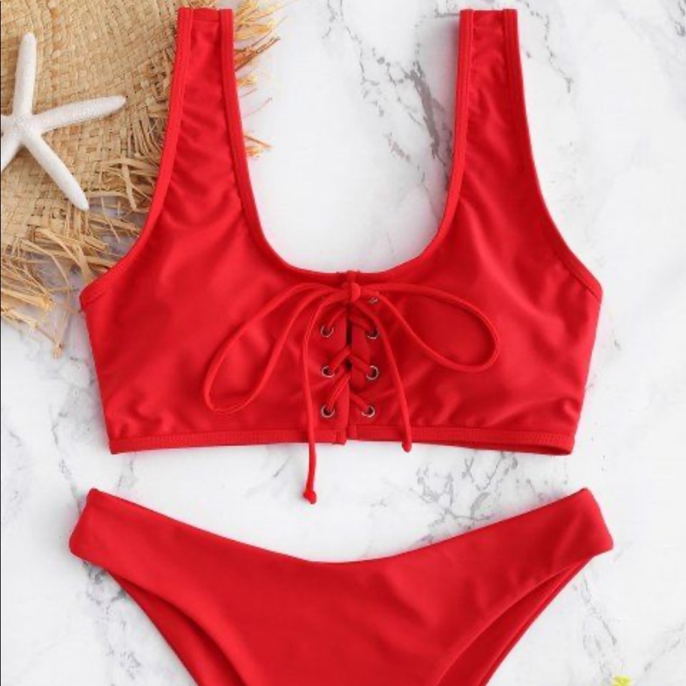Zaful Lace Up Padded Bikini Top